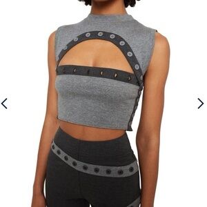 Danielle Guizio Gray Cut Out Crop Top